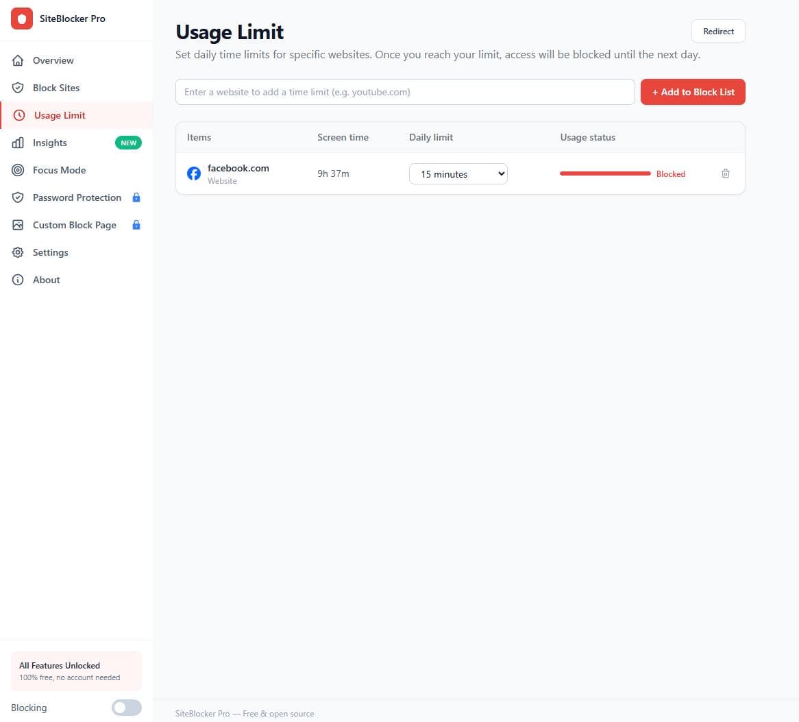 SiteBlocker Pro - Chrome Extension